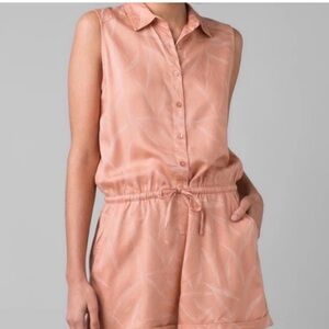 Prana Weekend Escape RomperApple Blossom Leaves Peach Sz Lg-NWT